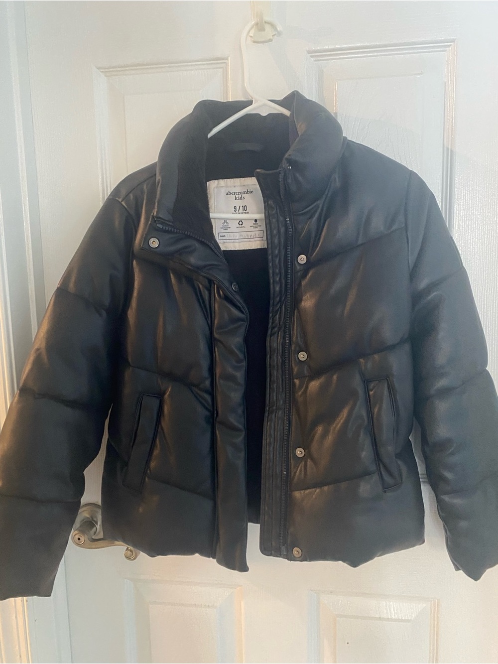 abercrombie kids Black Faux-Leather Puffer Jacket